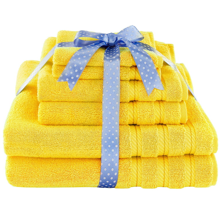 American Soft Linen Bath Towel Set 100% Turkish Cotton Luxury 6 Piece Towel  Set, 2 Bath Towels, 2 Hand Towels , 2 Washcloths - Sun Yellow 