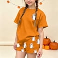 thumbnail image 4 of Kids Girls Halloween Outfits Teen Size 13-14 2 Piece Lounge Set Short Sleeve Cute Ghost Graphic T-Shirt and Sleep Shorts Fall Holiday Sleepwear Casual Pajamas Nightwear, 4 of 9