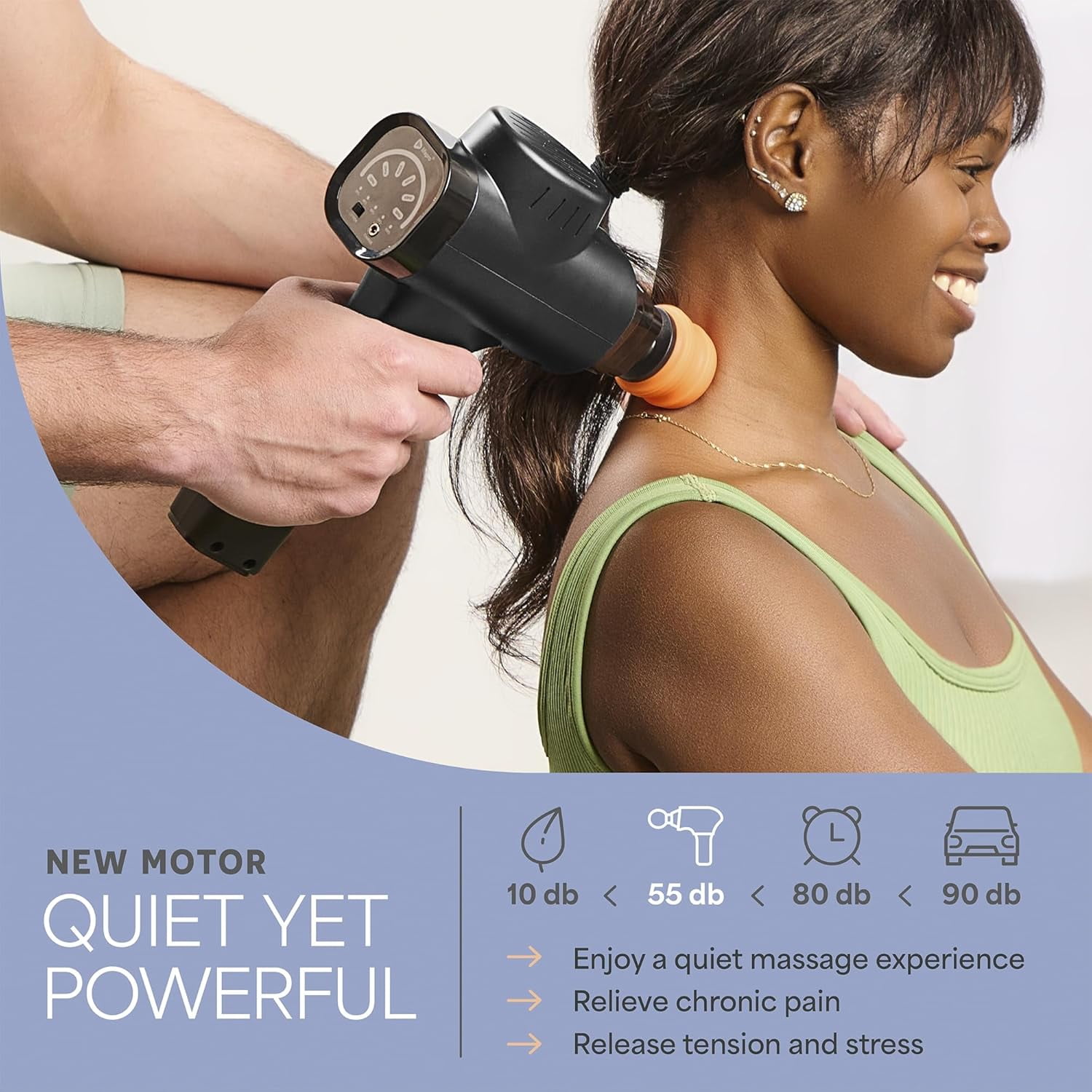 Lifepro Sonic Percussion Massage Gun - Deep Tissue Handheld Massager for Muscle Pain Relief with 8 Heads & Carrying Case - Quiet & Rechargeable - Black