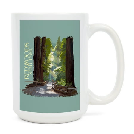 

15 fl oz Ceramic Mug Redwoods State Park California Pathway in Trees Contour Dishwasher & Microwave Safe