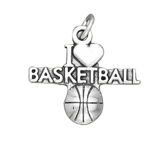 Sterling Silver 16" .8mm Box Chain "I LOVE BASKETBALL" Basketball Pendant Necklace