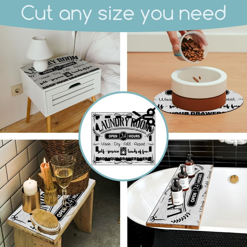 Retro Laundry Room Washer Dryer Dust Cover 23.6×19.7inch Text Washing Machine Top Protector Pads Non Slip Washing Machine Top Covers