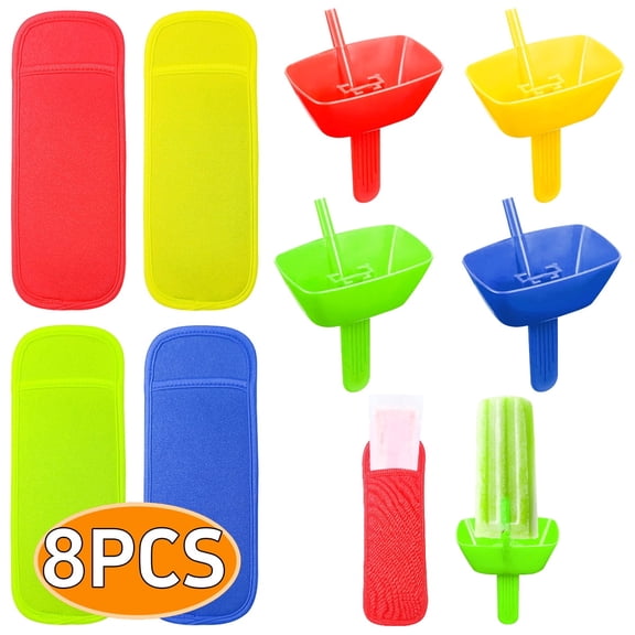 Popsicle Holders and Ice Pop Sleeves Set for Kids Drip-Free Popsicle Holder with Straw Reusable Freeze Popsicle Holders 8 PCS