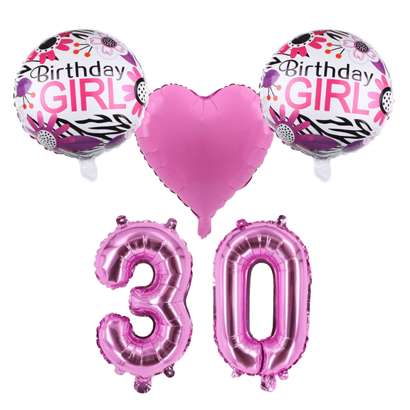 30th Birthday Girl Party Balloons Pink Foil Number Balloons Set