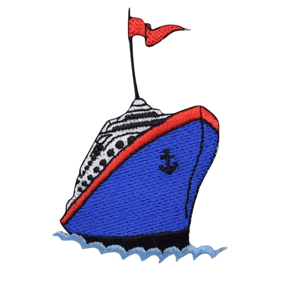 Cruise Ship Liner - Blue/Red - Iron on Applique/Embroidered Patch