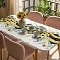 thumbnail image 3 of Summer Bee Love Table Cloths for 6 Foot Rectangle Tables, Daisy Floral Eucalyptus Leaves Rustic Patio Waterproof Elastic Fitted Tablecloths, Washable Rectangular Table Cover for Camping, 3 of 8