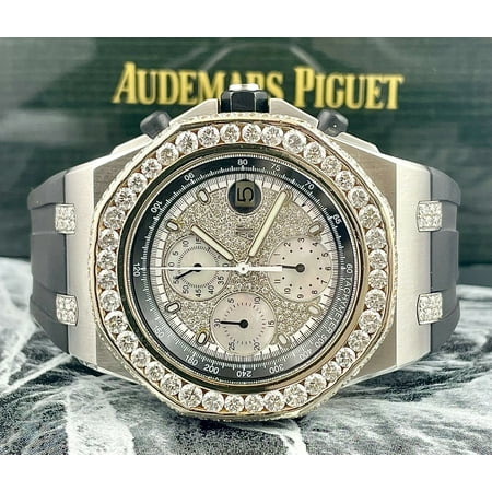 Audemars Piguet Royal Oak Offshore 42mm Chrono Steel Watch Iced Out 7ct Diamonds