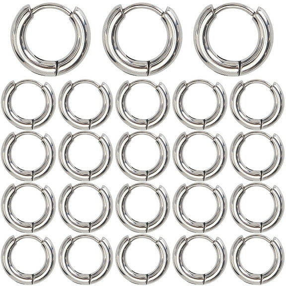 24Pcs 304 Stainless Steel Huggie Hoop Earrings Stainless Steel Color 10 Gauge 11.5x12.7x2.5mm Pin: 1mm
