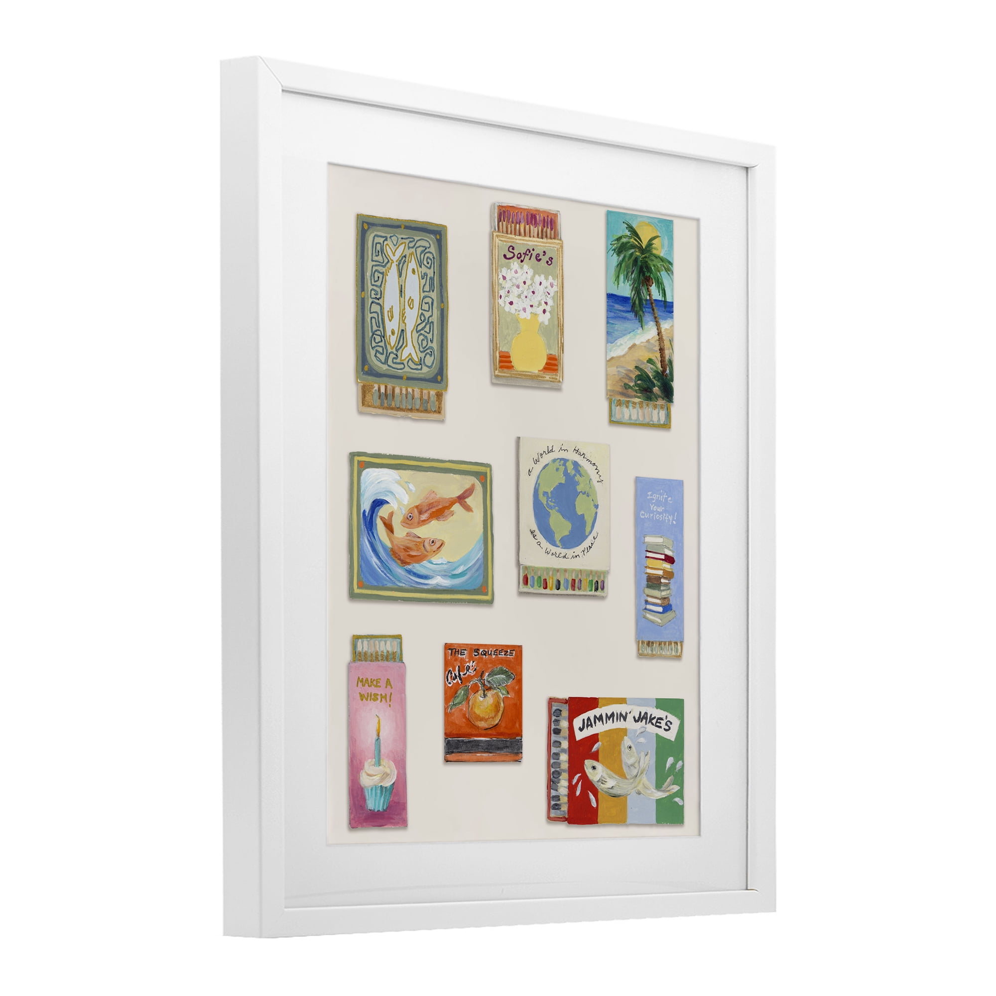 Stupell Industries World Matchbox Collection White Framed Print Under Glass, design by Lanie Loreth