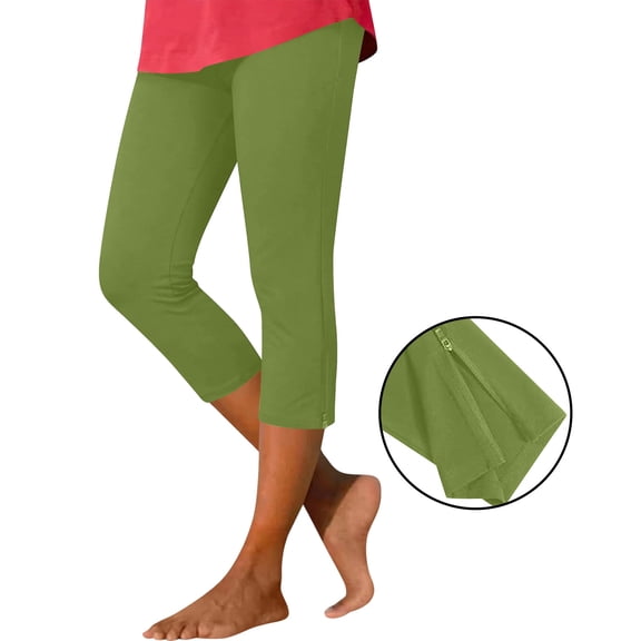 Avirosel Women's High Waisted Yoga Capris Pants Elastic Waist Stretchy Workout Leggings Green