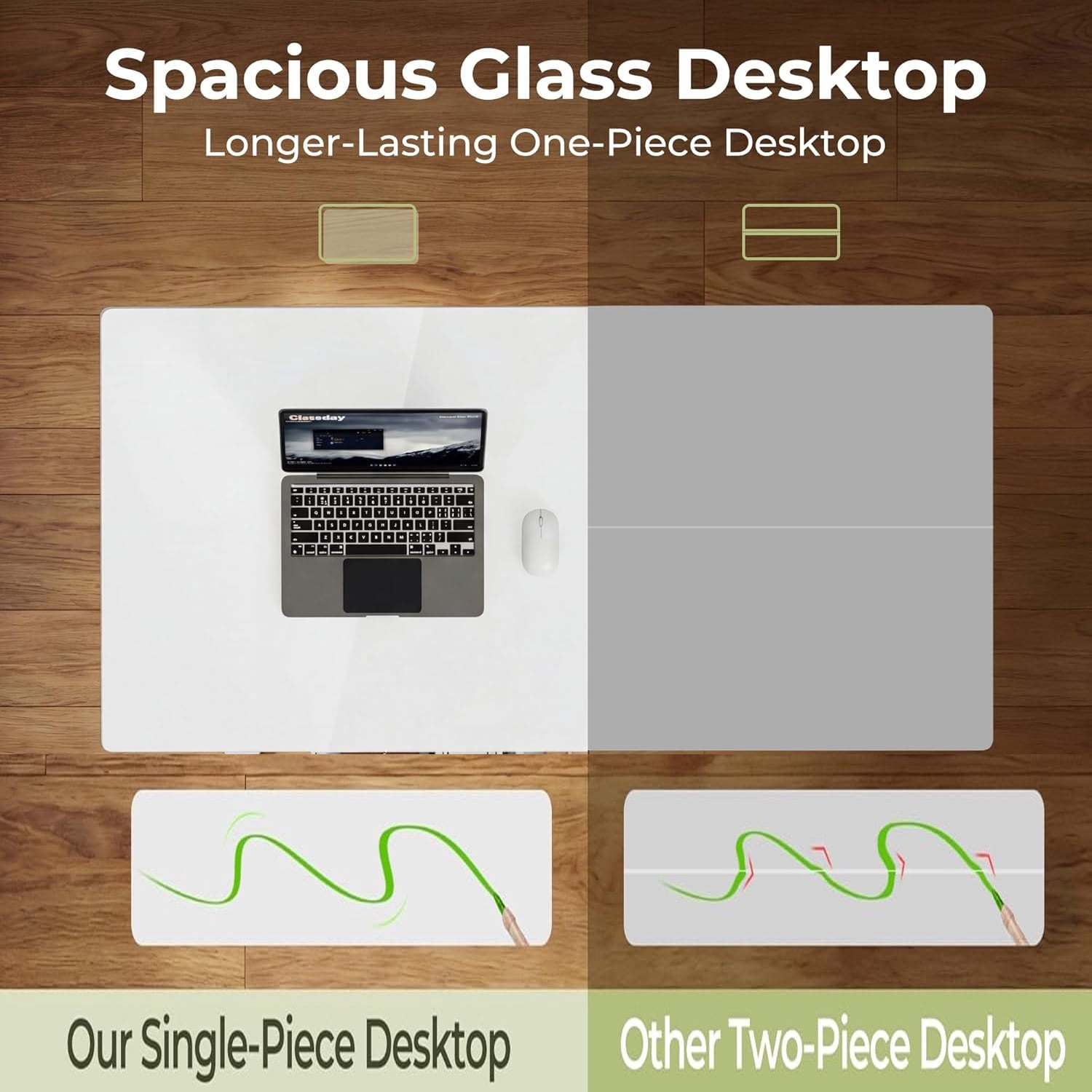 One-Piece Glass Standing Desk with USB & Type-C & Drawers, 40"×24" Electric Adjustable Stand Up Desk for Small Apartment, Glass Tabletop Office Computer Desk, White
