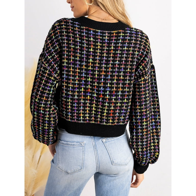 Cupshe Women's Rainbow Stitching Drop Sleeve Semi-cropped