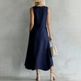 thumbnail image 6 of fheaev Women's Maxi Dress Linen Relaxed Fit Sleeveless Button Front Slit for Everyday Navy S, 6 of 7
