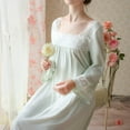 thumbnail image 6 of HLSOHJP Women's Cotton Blend Nightgown Victorian Vintage Sleep Dress Long Sleeve V Neck Full-length, 6 of 7