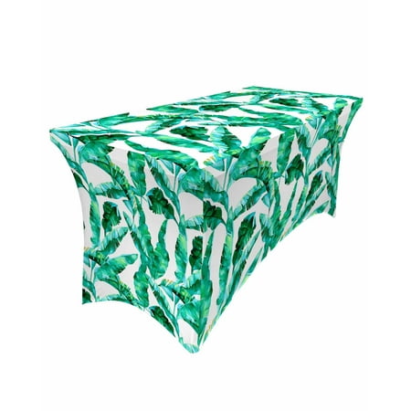 

Table Cloths for 4 foot Rectangle Tables Tropical Plant Banana Leaf Texture Water Color Stretch Washable Fitted Tablecloth Protector Picnic Table Cover for Event Wedding Party Banquet