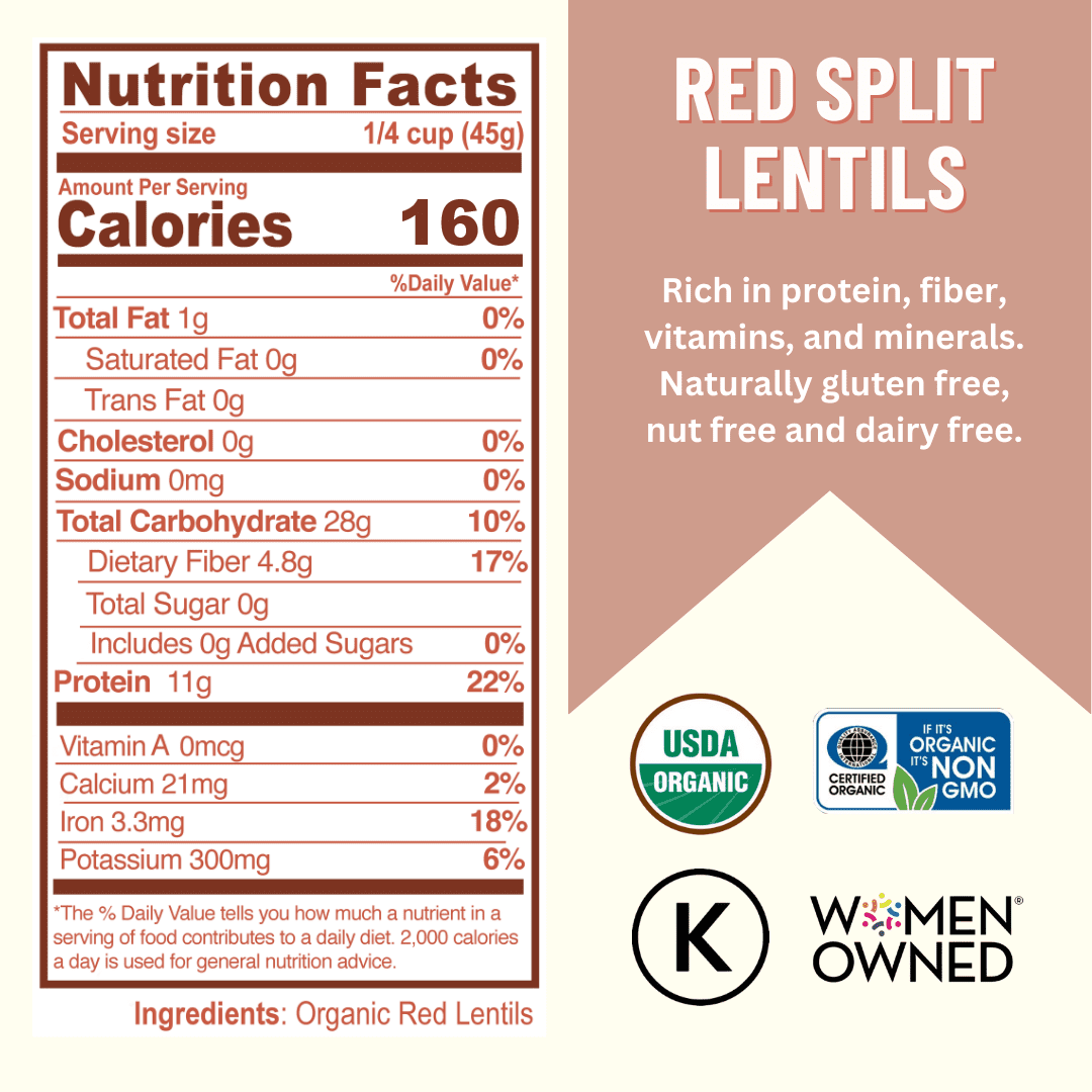 Lentil, Red Split  25LB BAG, USDA Certified Organic & GMO Free, Sustainable Farming Practices-Mountain High Organics