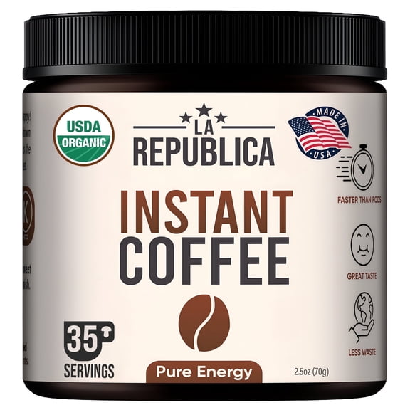 La Republica Superfoods Organic Roasted Instant Mushroom Coffee – Medium Roast, Toasted Caramel Flavor, 35 Servings (3.5 oz)