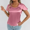 thumbnail image 6 of Kaemgyyd Satin Tops for Women Elegant Short Sleeve Silk Shirts Comfortable Solid Color Crewneck Work Tunic Blouses, 6 of 7