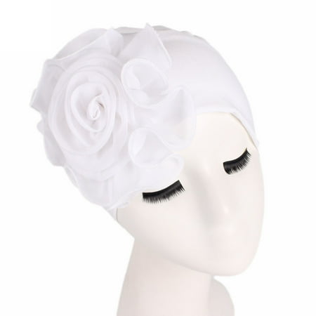 - Women Ladies Retro Big Flowers Hat Turban Brim Hat Cap Pile Cap WH