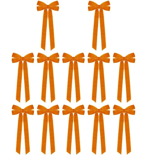Billuyoard Juego de 12 adornos navideños de terciopelo con 12 lazos para decoración navideña de interiores. Lazos de terciopelo para el árbol Kits de decoración para fiestas naranja