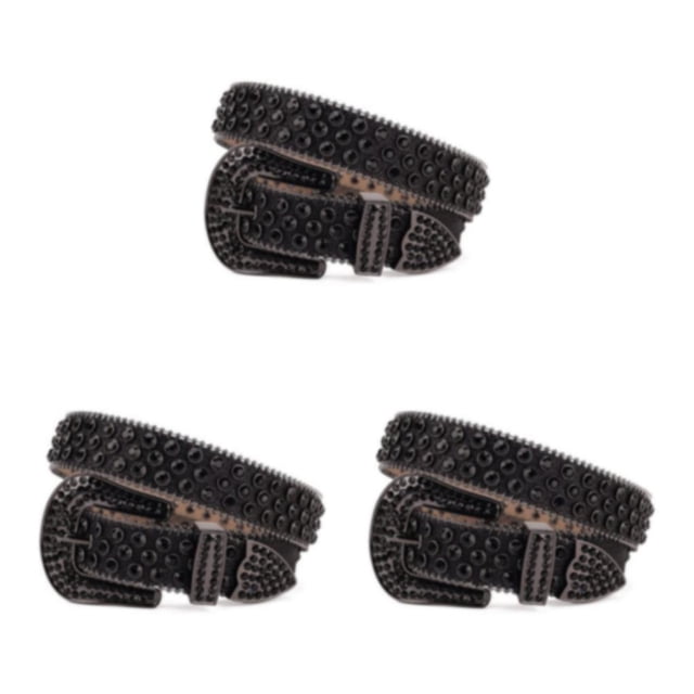 Decodeary Wide Application Rhinestone Belt Western Belt For Parties Bars And Concerts Modify Waist Line Black 135cm 3Set