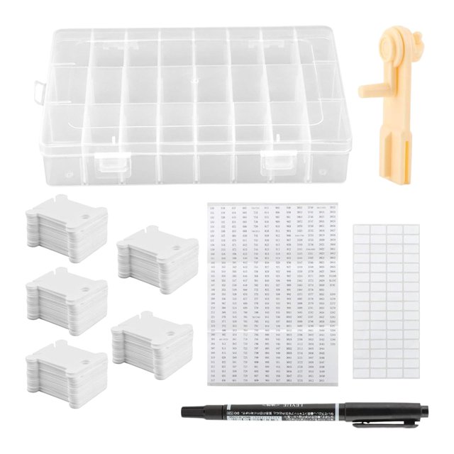 Kit organizador de hilo de , bobinas de hilo, herramienta de bobinado portátil con etiquetas grabables, divisores desmontables, bobinador de