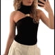 thumbnail image 2 of Tops Sin Mangas con Cuello Halter, Plisados y Torcidos para Mujer, Modernos, Ajustados, Sin Mangas, con Aberturas, para Discoteca Negro M, 2 of 10