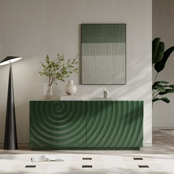 Aukfa Accent Sideboard Buffet Cabinet,Accent Storage Credenza with Ripple Door for Dining & Living Space,Green