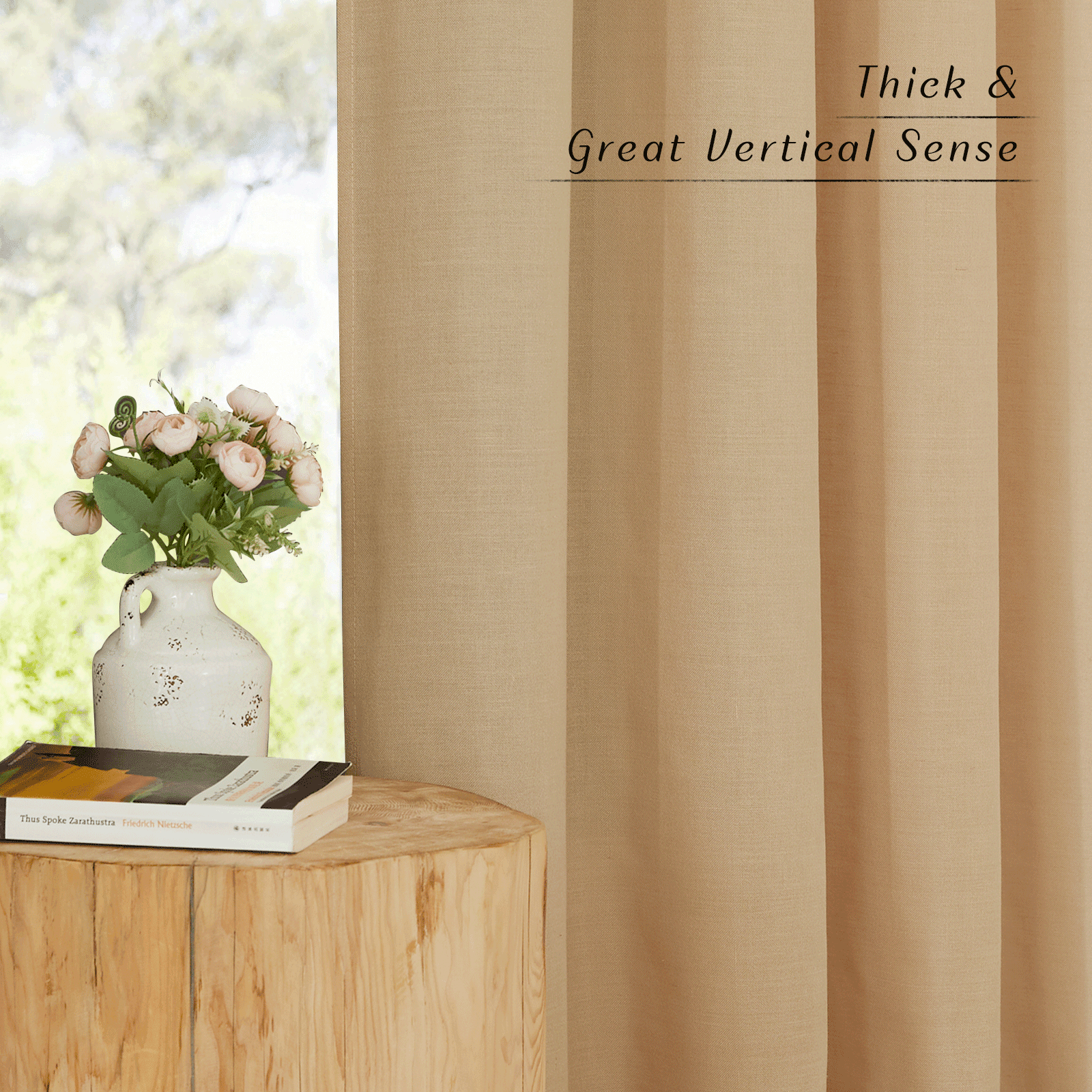 NICETOWN Burlap Linen Curtains for Nursery, Grommet Thick Linen Blend Drapes Farmhouse Style Light Filtering Privacy Added Window Treatment for Living Room, 55"x63", 2 Panels