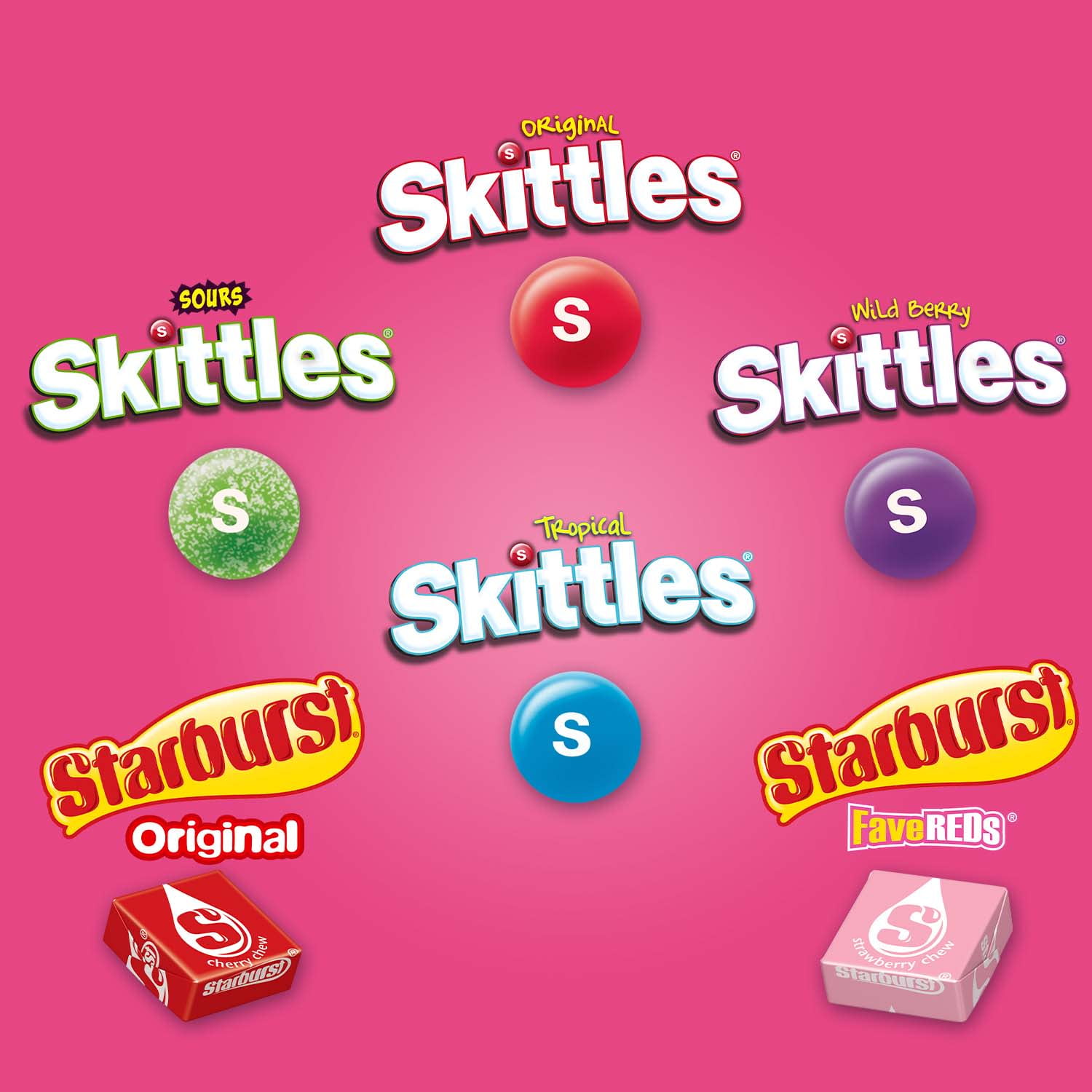 Skittles & Starburst Variety Pack Full Size Chewy Candy Assortment - 30 Bars