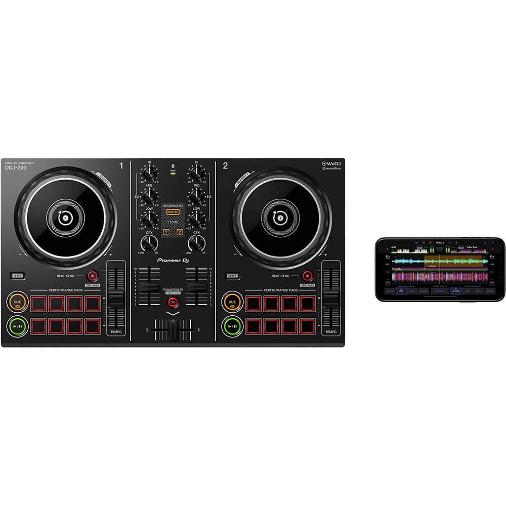 Pioneer DJ DDJ-200 - 2-deck Digital DJ Controller with USB/Bluetooth  Connectivity, WeDJ App, and 16 Performance Pads