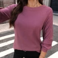 thumbnail image 4 of Setooff Waffle Knit Long Sleeve Blouses for Women, Round Neck Eyelet Raglan Shirts, Solid Loose Plus Size Casual Fall Tops for Women, 4 of 9