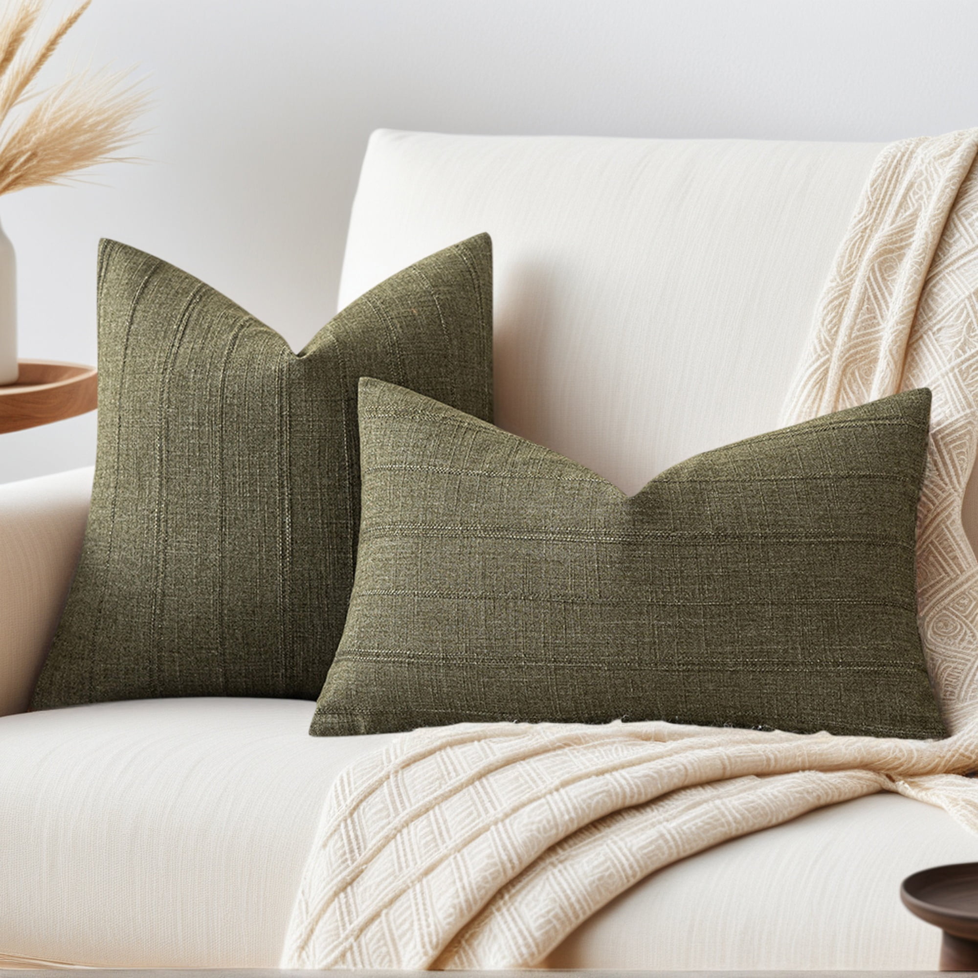 Unique Bargains Linen Soft Solid Throw Pillow Covers Pack of 2 Green 20" x 12"