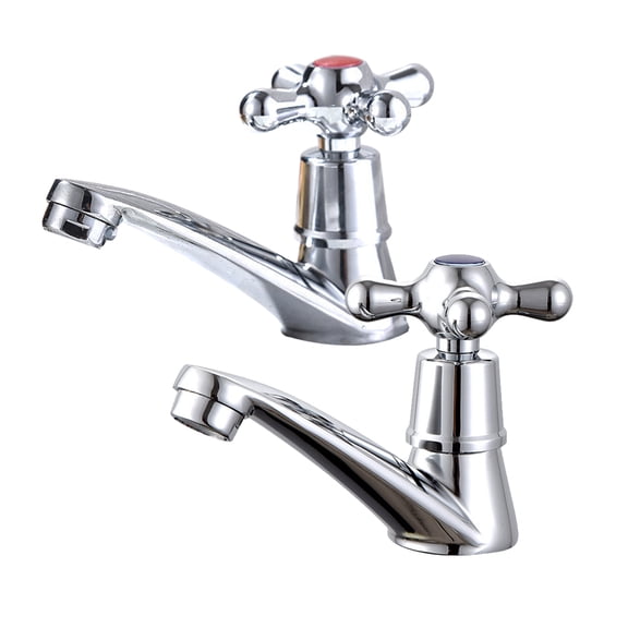 Milisten 2Pcs Lavabo Single Hole Cross Bibcock Alloy Water Faucet Basin Faucet Washbasin Basin Faucet(Red and Blue Drop Model)