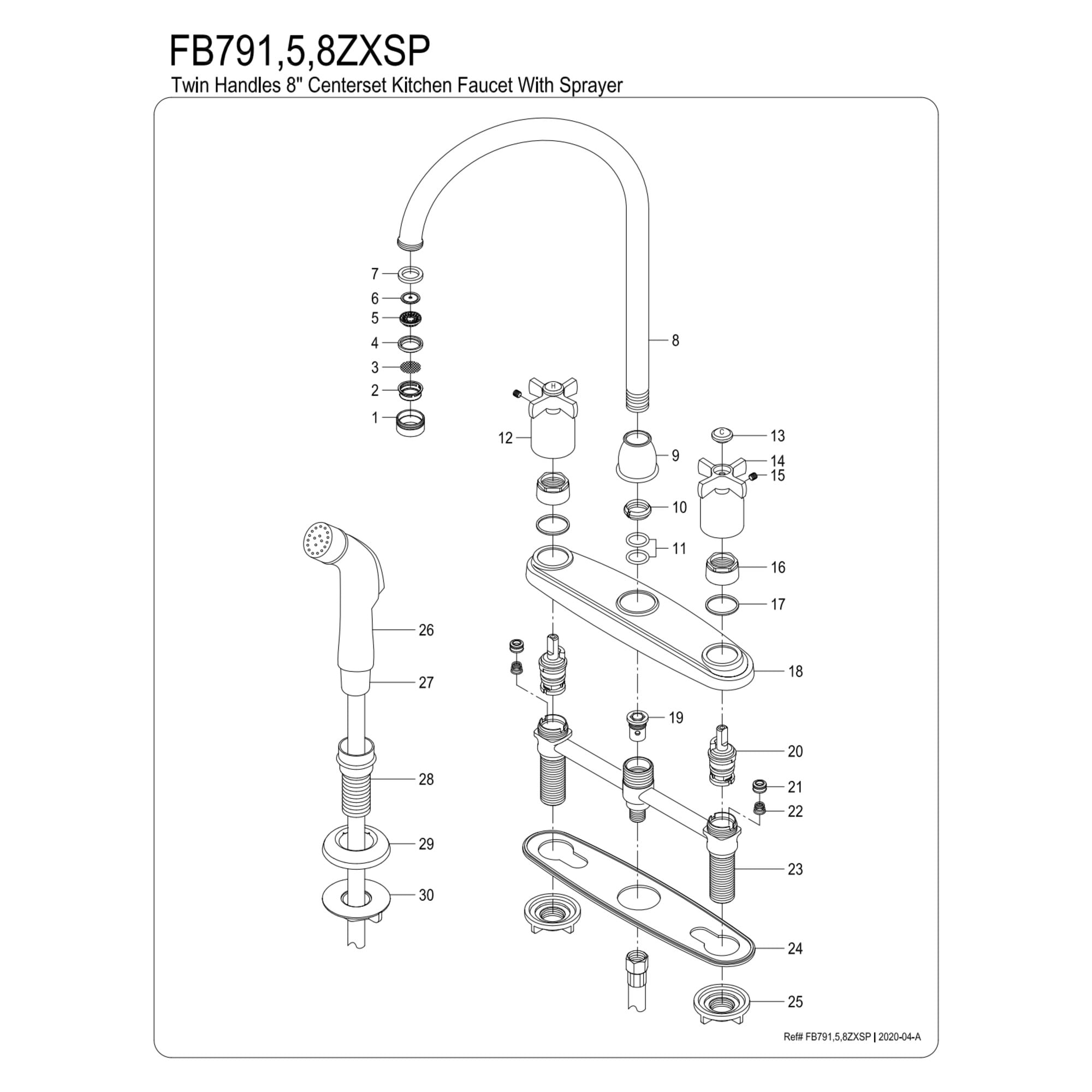 Kingston FB798ZXSP Millennium Two-Handle 4-Hole 8" Centerset Kitchen Faucet with Side Sprayer in Brushed Nickel