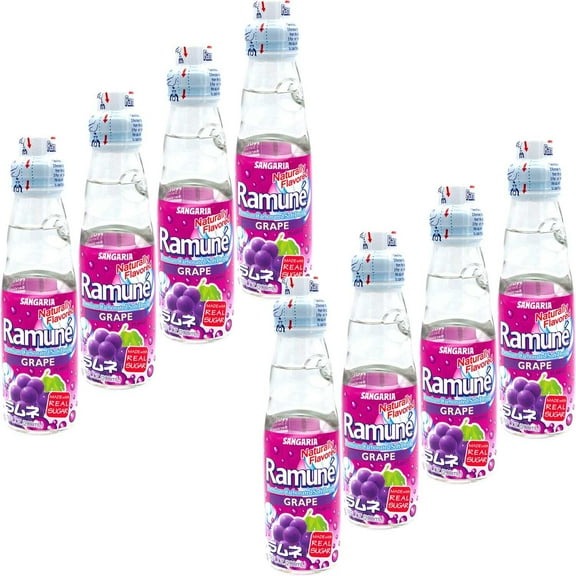 Sangaria Ramune Japanese Soda, Grape, 6.76 Fluid Ounce, Pack of 8