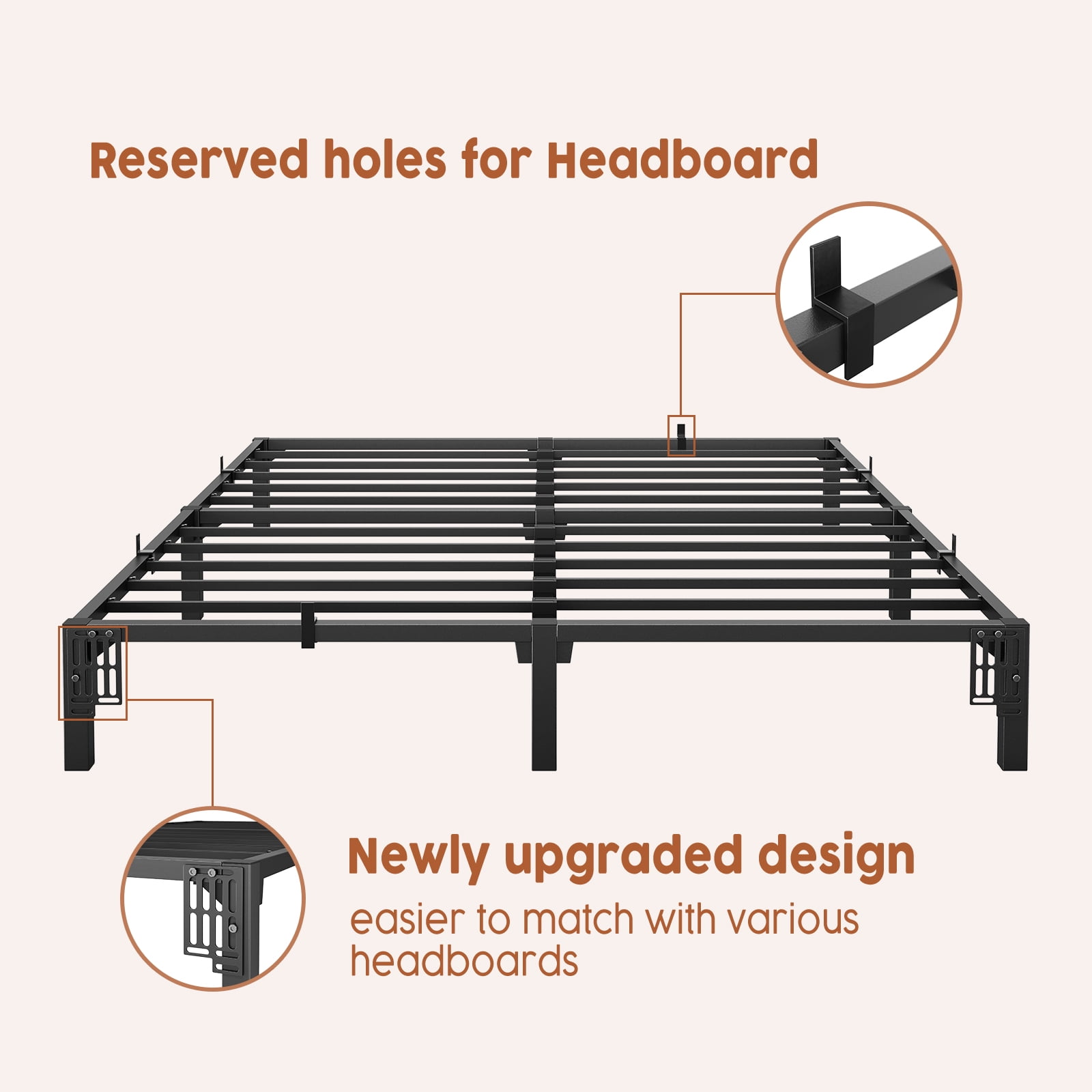 King Size 10" High Platform Bed Frame, Heavy Duty Steel Slat Support with Underbed Storage, 800 lb Capacity, No Box Spring, Tool-Free No-Screws Assembly, Easy Setup (Black)