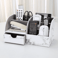 thumbnail image 4 of KINGFOM Desktop Drawers, PU Leather Pen Holder Desktop Organizer Office Supplies Storage Box for Pen/Mobile Phone/Remote Control Gray Marble, 4 of 9