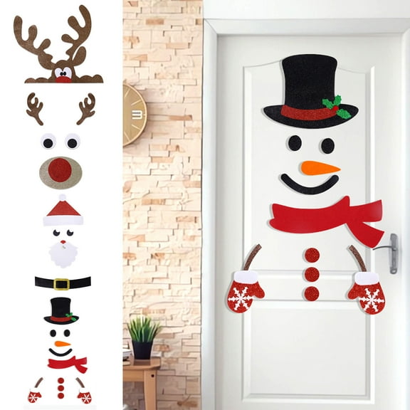 ABPWLY Home Multicolor Non-Woven Fabric Christmas Door Decoration with Snowman and Deer for Wall and Window Paste Christmas Decor
