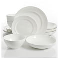 thumbnail image 4 of Gibson 9984516RM Elite Embossed Bone China Double Bowl Dinnerware Set, Service for 4 (16pcs), White, 4 of 9