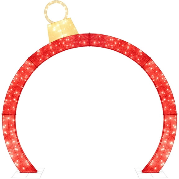 Best Choice Products Outdoor Christmas Lighted Archway Decoration, Large 9.5ft w/Gold Ornament Cap, 330 LED Lights, Holiday Yard Decor - Red