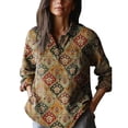 thumbnail image 2 of YLHFASHION Chemise en Coton à Manches Longues Imprimé Floral Rétro pour Femmes, Confortable, Décontractée, 2 of 3