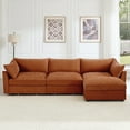 thumbnail image 4 of Newest L-Shaped 3 Seater Sectional Sofa Couch,3-seat Sofa, 1 Movable Ottoman,Crescent-shaped Armrests, Wraparound Back & Armrest Cushions,Soft,Comfortable,Chenille Orange, 4 of 20