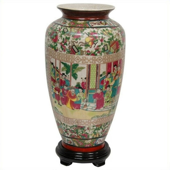 Oriental Furniture 14" Rose Médaillon Tung Chi Vase en Multicolore