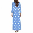 thumbnail image 4 of WTOBBY Women's Vintage Polka Dot Print V-Neck 3/4 Sleeve A-Line Beach Dress, Waisted Midi Sundress with Casual Flowy Skirt for Seaside Outings,Sky Blue XL, 4 of 5