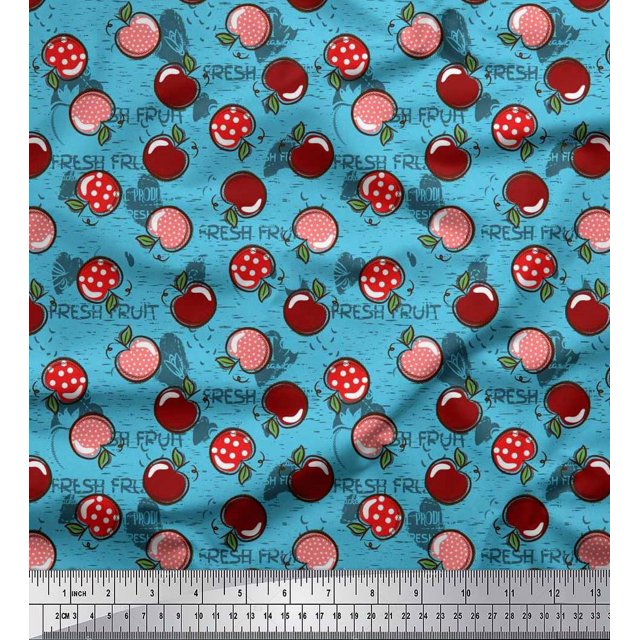 Soimoi Rayon Fabric Heart,Leaves & Cherry Fruits Print Sewing Fabric Yard 56 Inch Wide