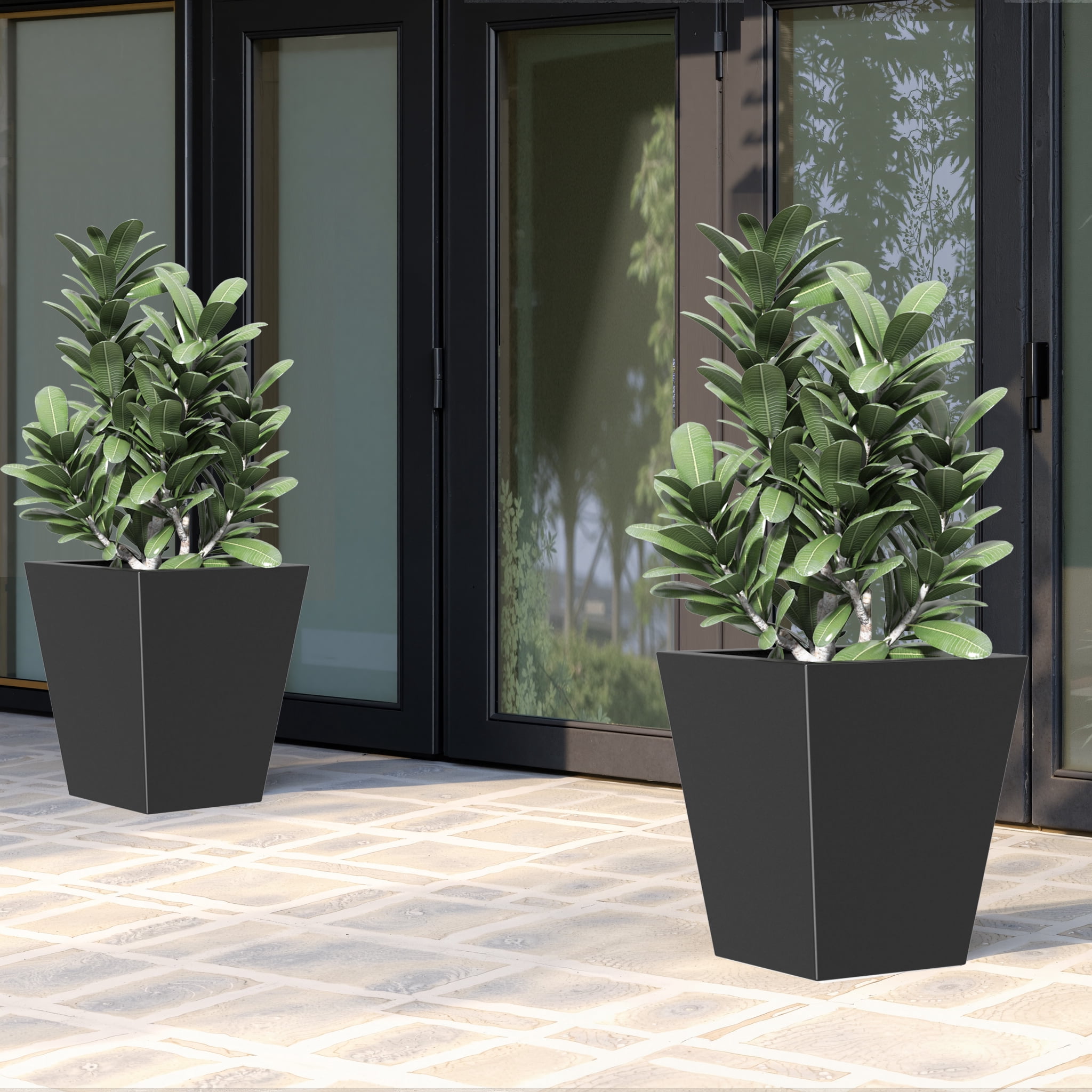 MAYEERTY 22*19*19" Black Modern Metal Cone Planter with Drainage Hole for Outdoor Gardening, Patio & Balcony