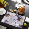 thumbnail image 3 of Spring Floral Placemats Set of 6, Dark Purple Flowers Patchwork Grid Bohemia Placemats for Dining Table, Place Mats for Kitchen Tabletop, Waterproof Wipeable Dining Table Mats Set, 3 of 9