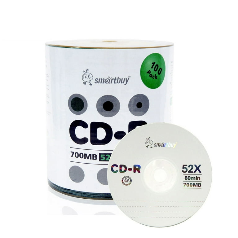 Smartbuy 100 Pack 52X CD-R 700MB 80Min Logo Top Non-Printable Data