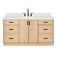 thumbnail image 2 of Ariel Kelly 66 Inch Single Rectangular Sink Bathroom Vanity With Carrara White Quartz Countertop 1.5 Inch Edge In Oak, 2 of 12